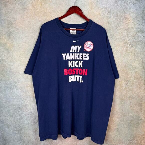 VTG Y2K Nike New York Yankees T Shirt Sz XXL Blue MLB Baseball Boston Butt 2006 - Picture 2 of 10